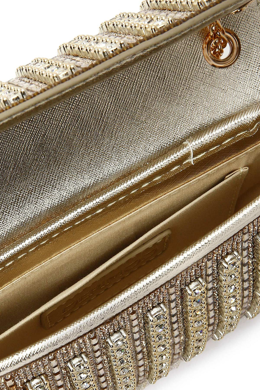 Women's Gold Long Strap Stone Evening Shoulder Bag