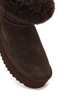 Woman Brown Thick-Soled Fur-Detail Suede Teddy Boots | Derimod