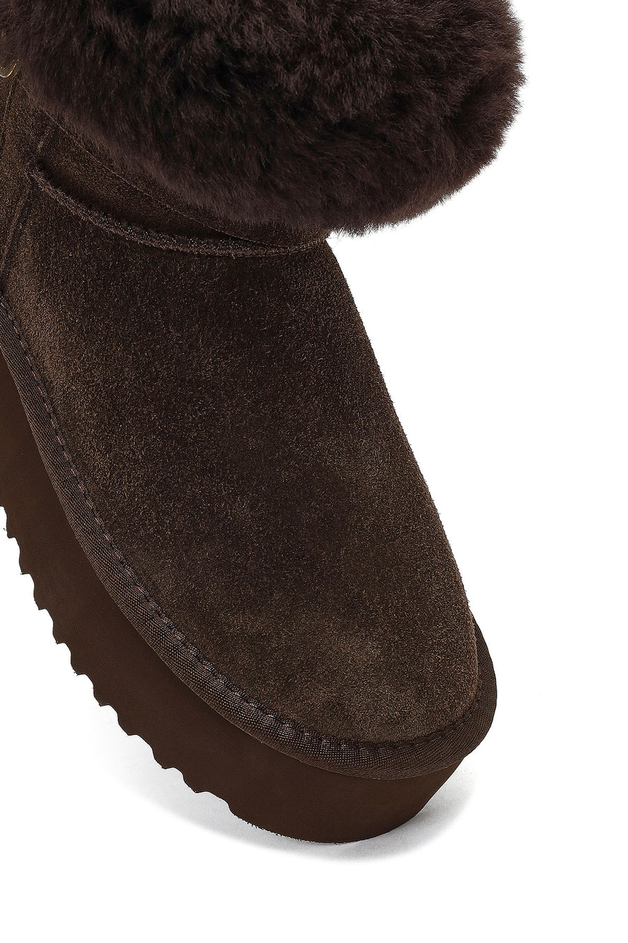Woman Brown Thick-Soled Fur-Detail Suede Teddy Boots