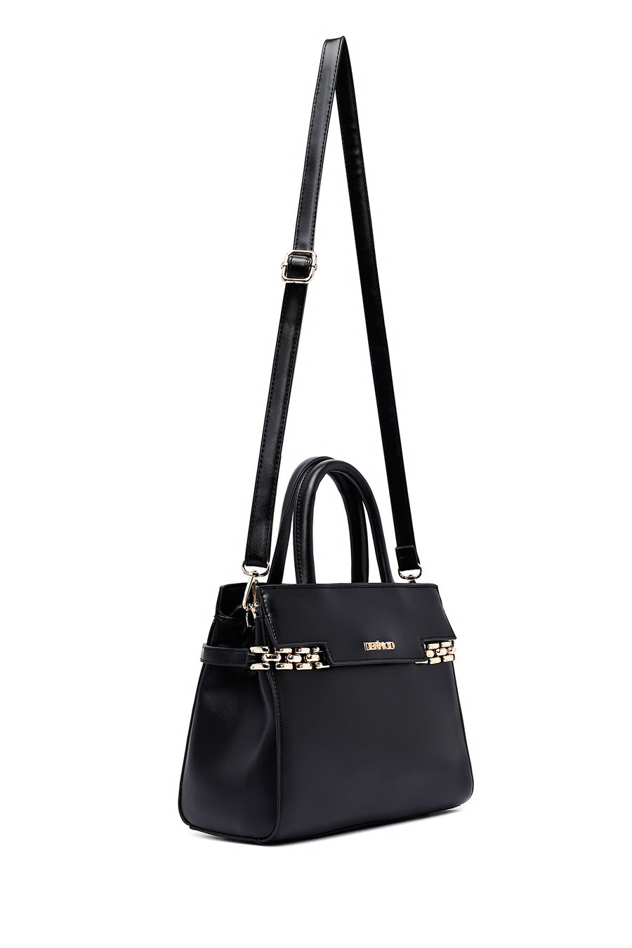Women's Black Long Strap Chain Detailed Handbag