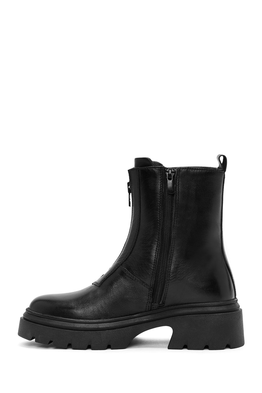 Women's Black Double Zipper Leather Boots