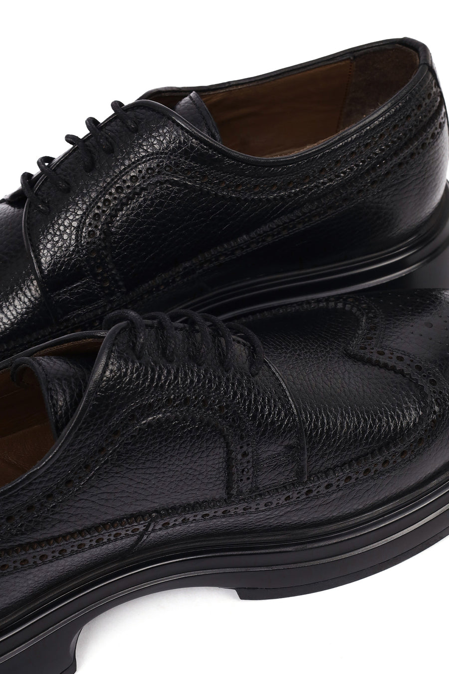 Men's Black Lace-Up Thick-Soled Leather Casual Shoe