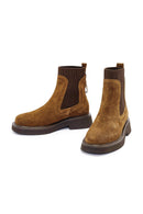 Woman Tan Suede Leather Chelsea Bot | Derimod