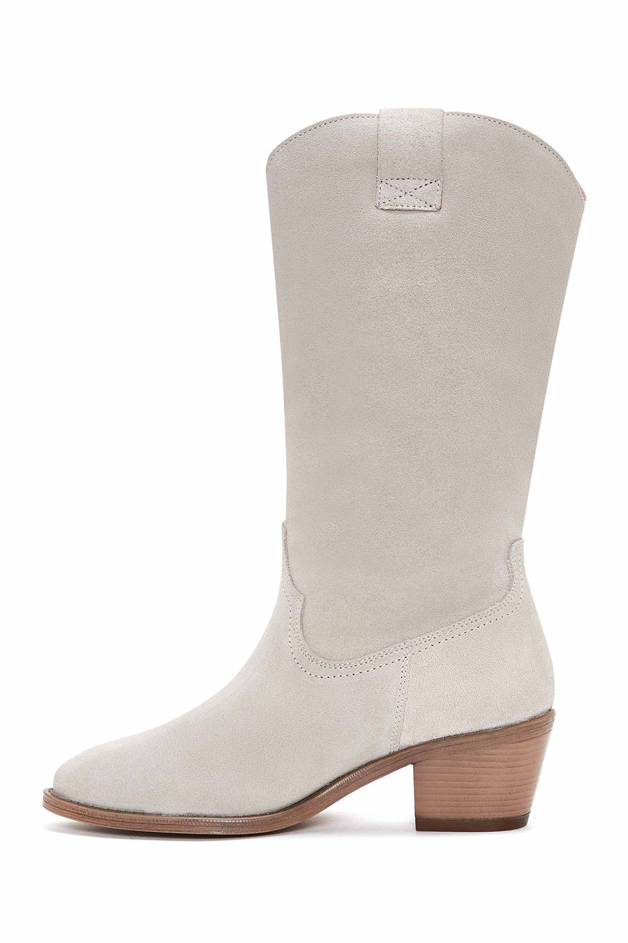 Women's Beige Suede Leather Heeled Cowboy Boots