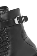Woman Black Zip Closure Leather Combat Boots | Derimod