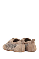 Women's Mink Lace-up Rhinestone Suede Leather Sneaker | Derimod