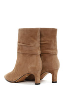 Woman Beige Heeled Suede Boots | Derimod