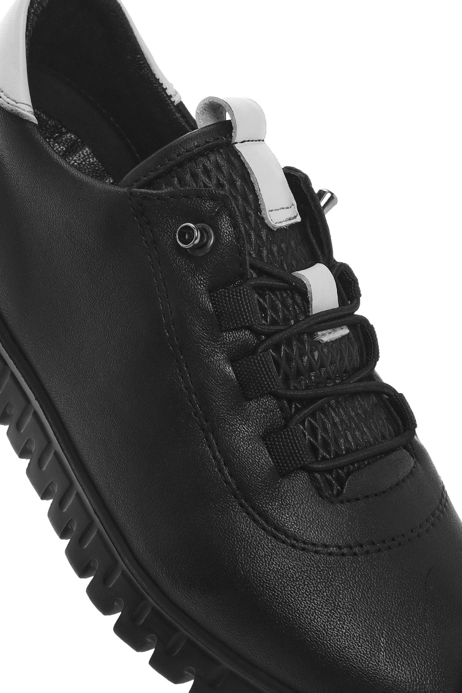 Women's Black Lace-Up Leather Sneaker