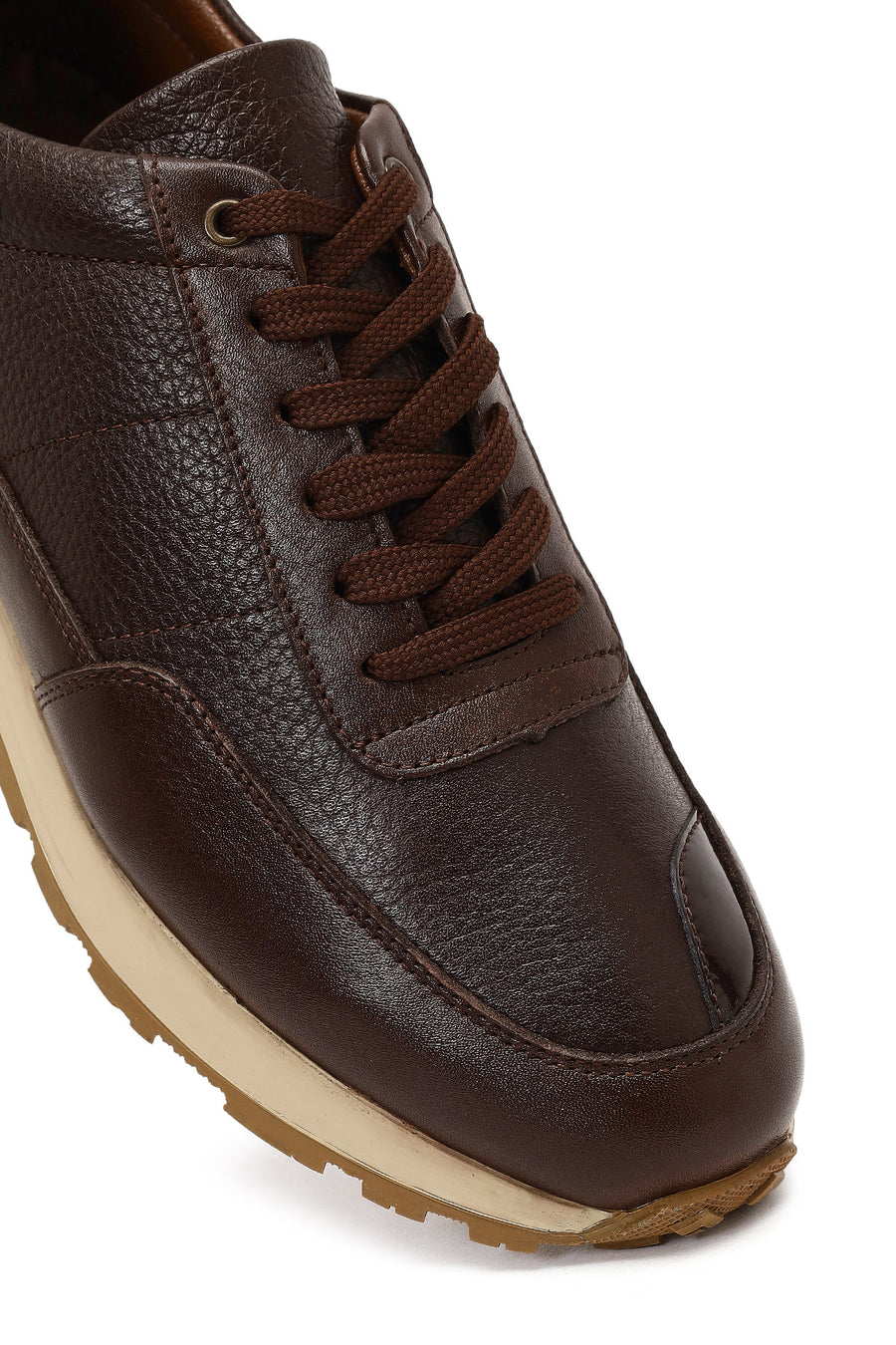 Erkek Kahverengi Bağcıklı Deri Casual Sneaker