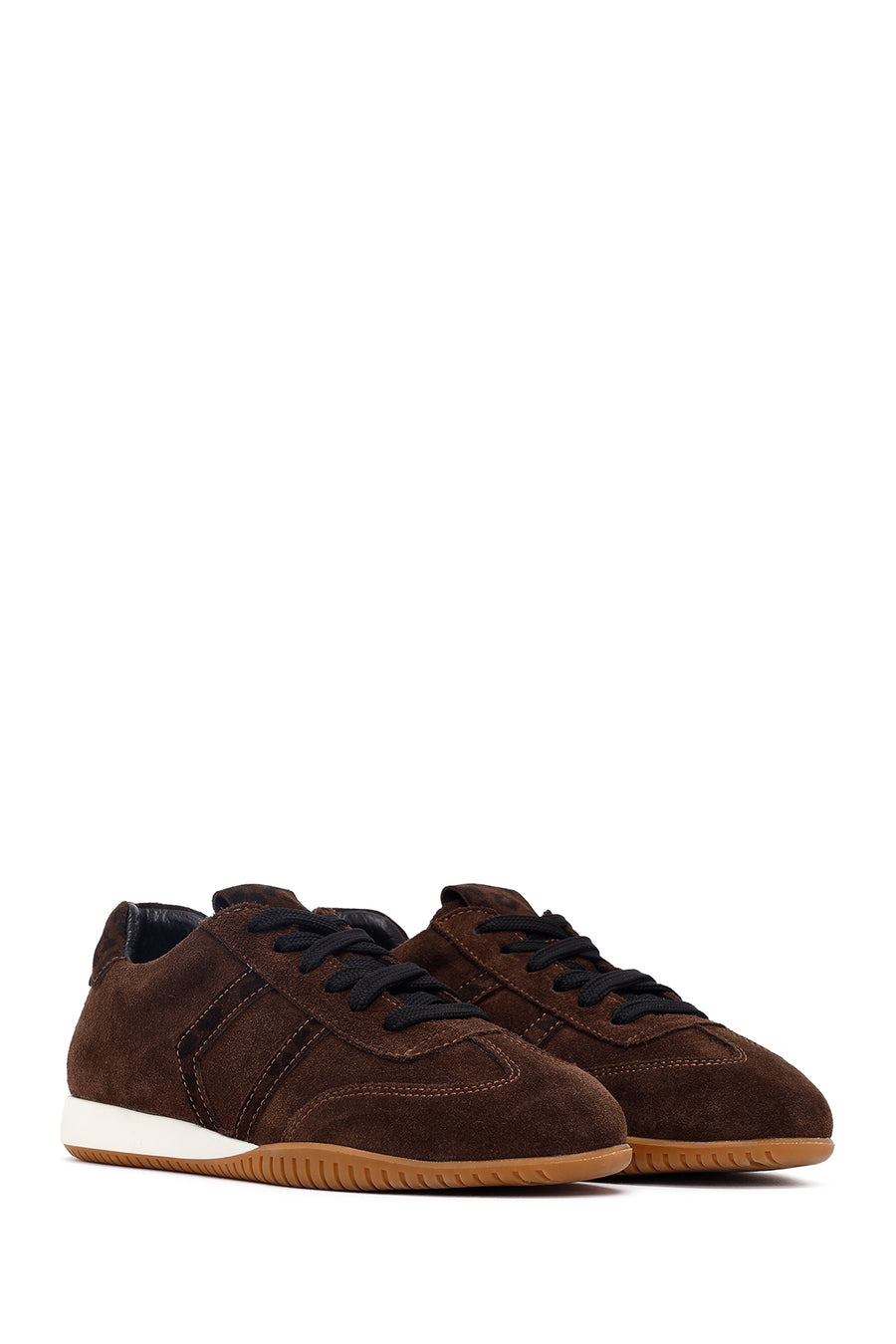 Woman Brown Laced Suede Leather Sneakers