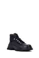 Men's Black Zippered Leather Boat | Derimod