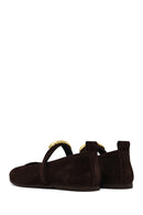 Woman Brown Buckled Suede Leather Ballet Flat | Derimod