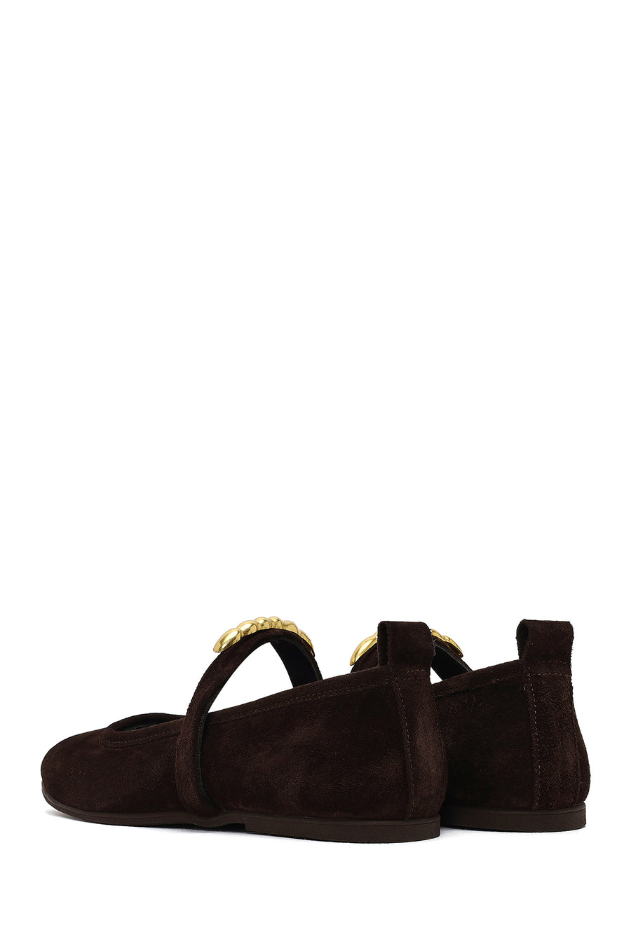 Woman Brown Buckled Suede Leather Ballet Flat