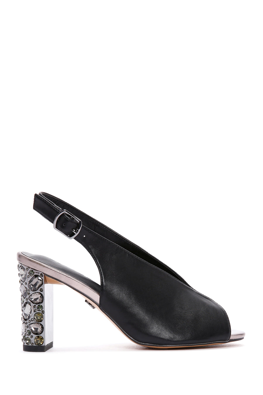 Women's Black Back Strap Stoned Thick Heel Sandals 25SFE462418 | Derimod