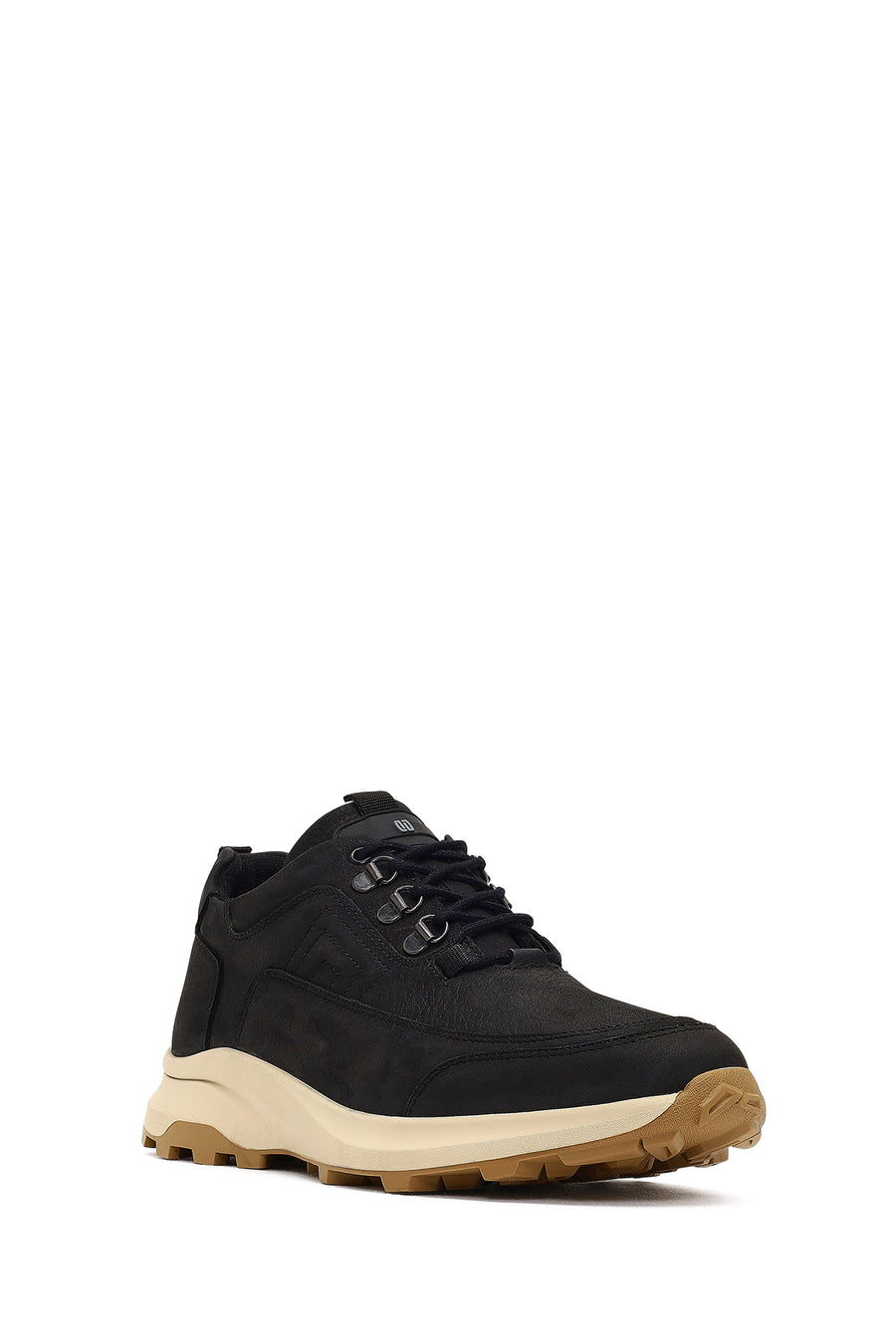 Men's Black Lace-Up Thick-Soled Nubuk Leather Casual Sneaker