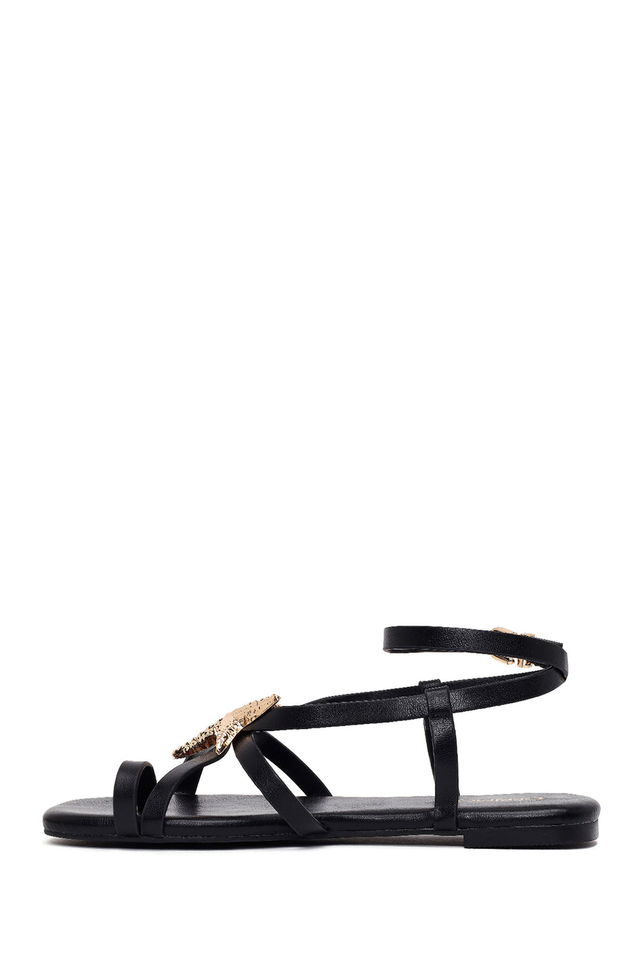 Woman Black Embellished Toe-Post Sandal
