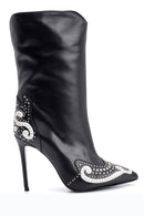Women's Stone and Stud Detailed Leather Boots | Derimod