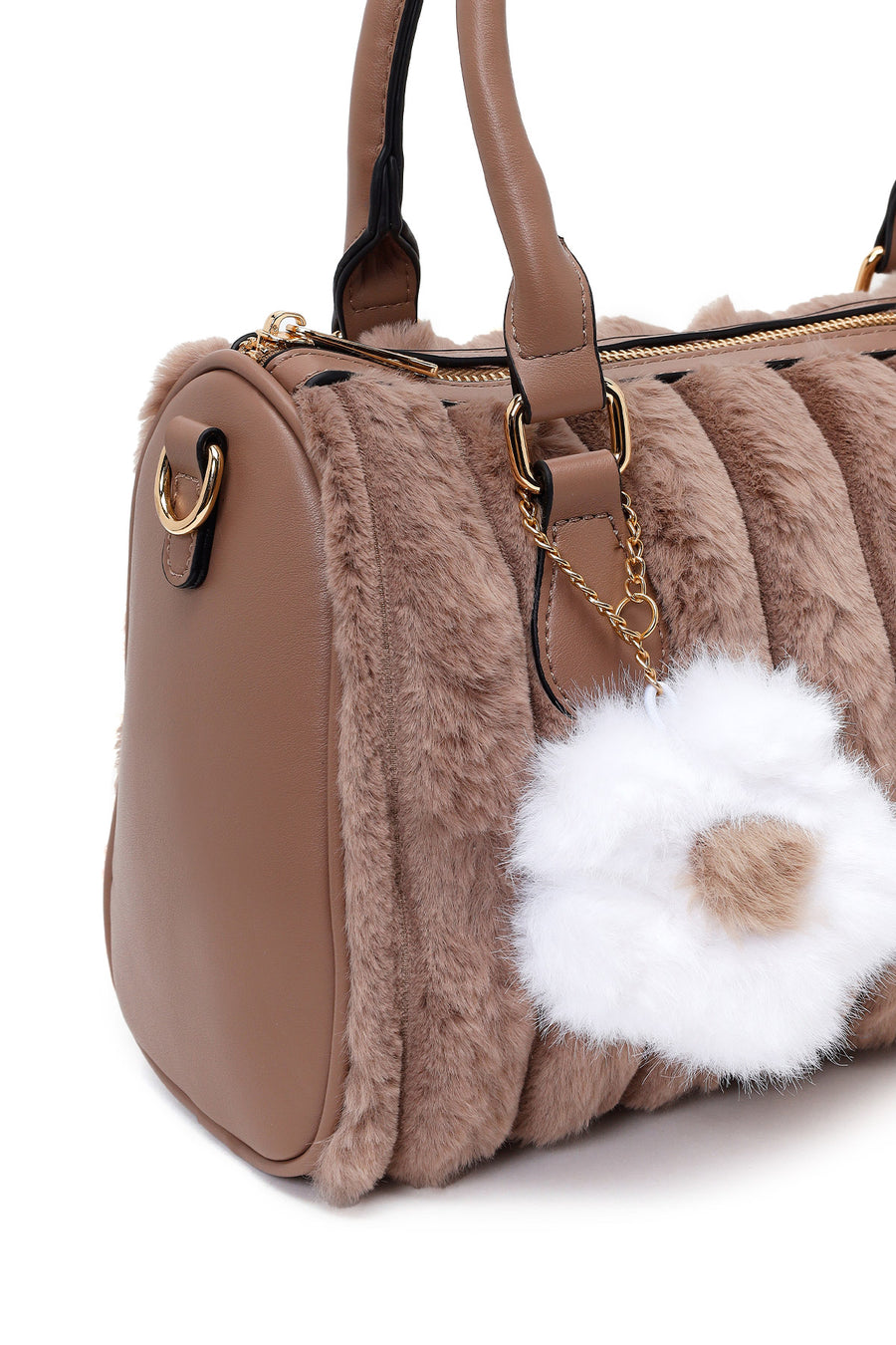 Woman Vizon Long-Strap Accessorized Plush Shoulder Bag