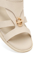 Women's Beige Leather Sandals with Buckle Back | Derimod