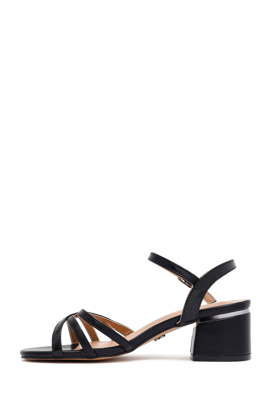 Women's Black Ankle Buckle Thick Heel Sandals