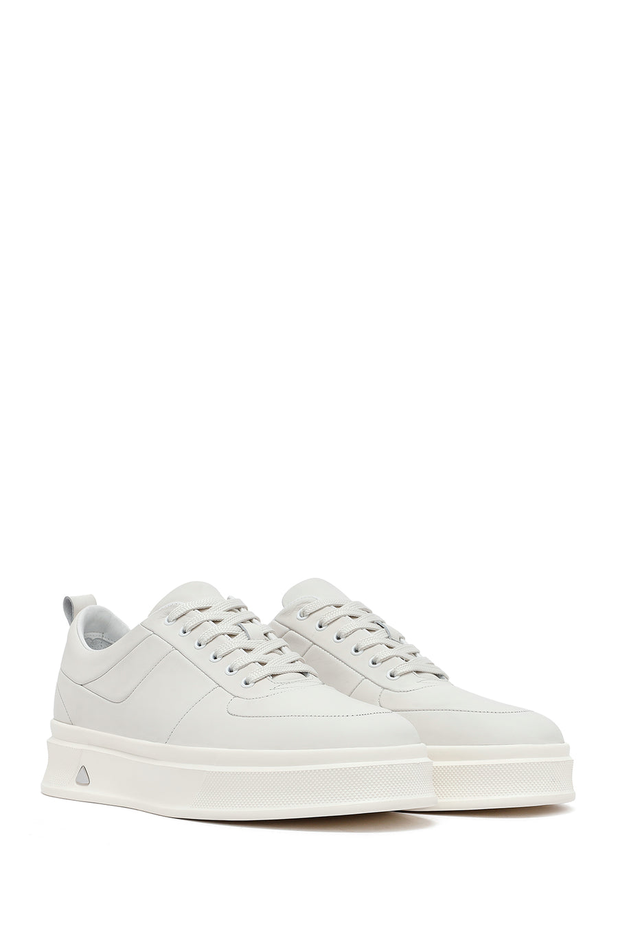 Men's White Lace-Up Thick-Soled Leather Sneakers