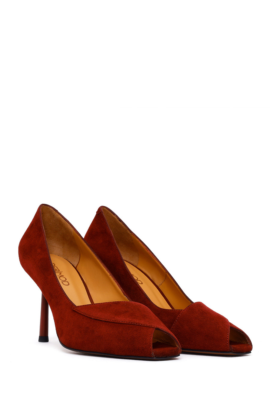 Woman Burgundy Thin Heeled Suede Shoes