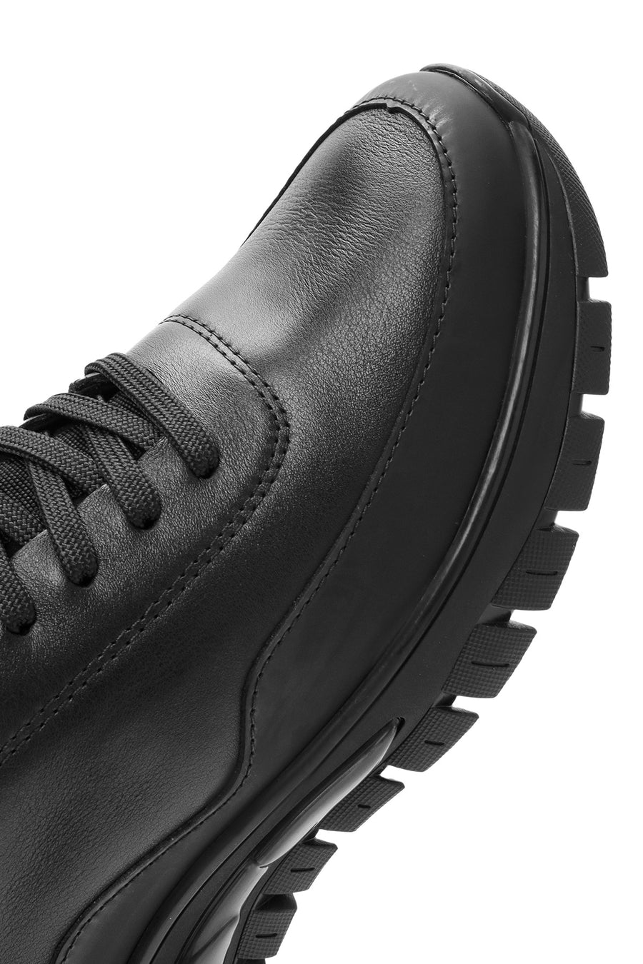 Erkek Siyah Bağcıklı Deri Sneaker
