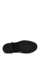 Women's Black Zippered Thick Heeled Leather Boot | Derimod