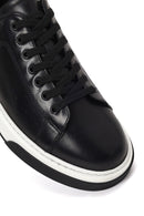 Male Black Lace-Up Thick-Soled Leather Sneaker | Derimod