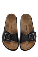 Women's Black Buckle Leather Slippers | Derimod