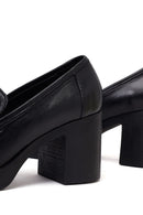 Woman Black Thick-Heeled Leather Loafer | Derimod