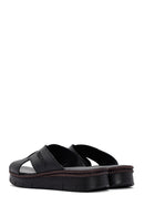 Women's Black Thick Soled Leather Comfort Slippers | Derimod