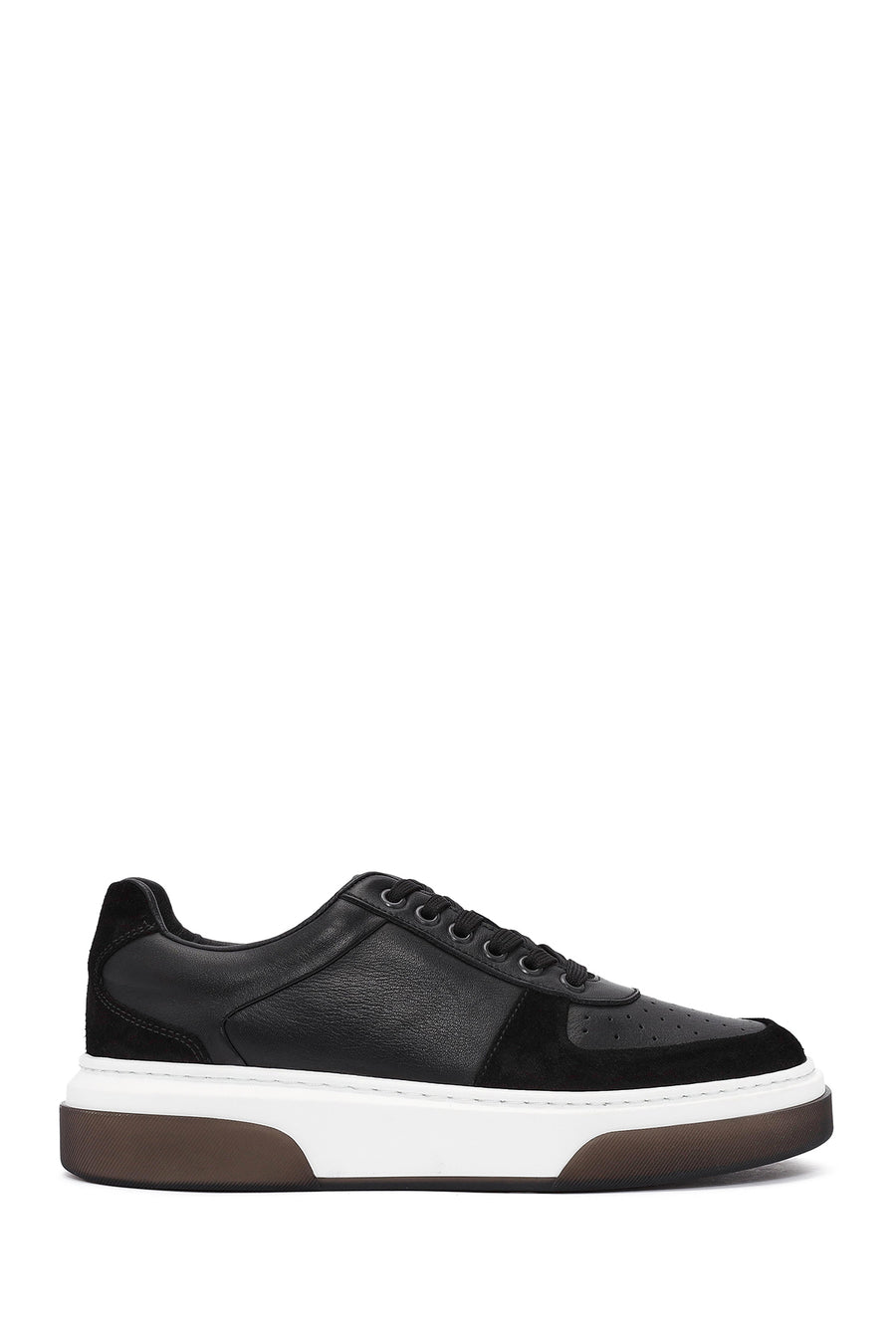 Men's Black Lace-up Thick-Sole Leather Sneaker 24WFD611118 | Derimod