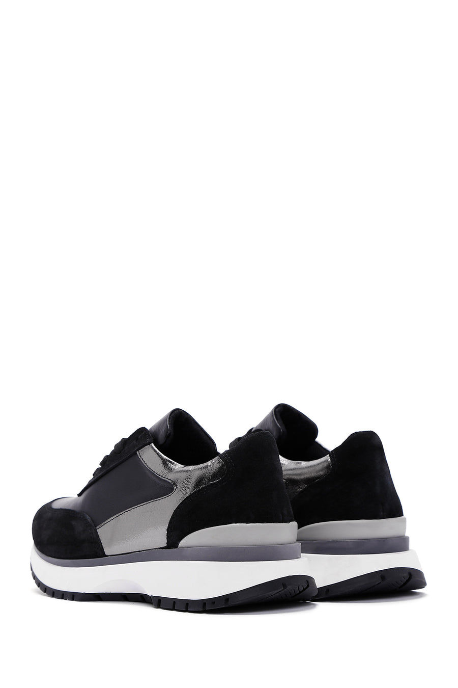 Women's Black Lace-Up Leather Sneaker