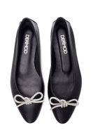 Women's Black Leather Bow Ballerina Ballerinas | Derimod