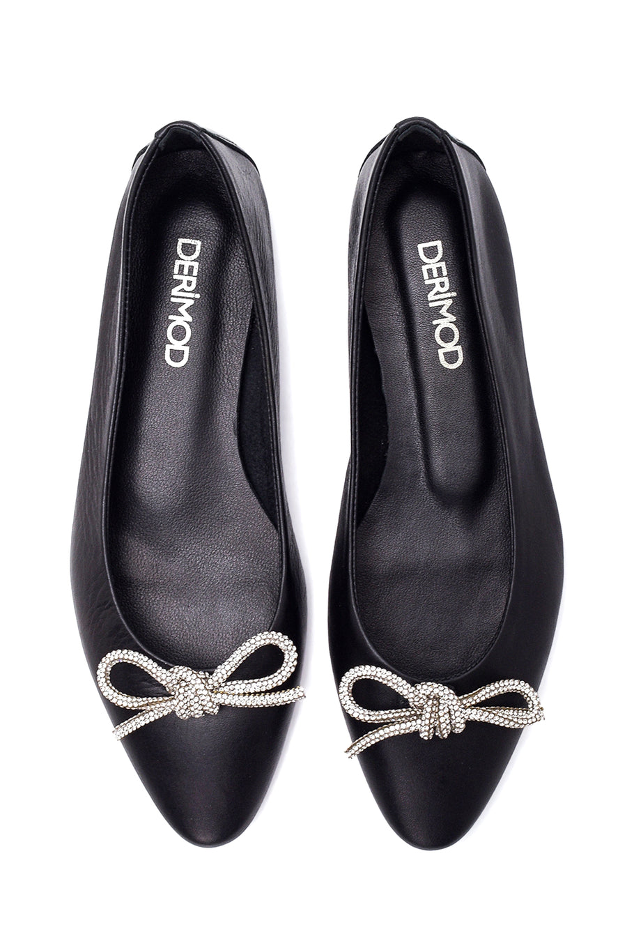 Women's Black Leather Bow Ballerina Ballerinas