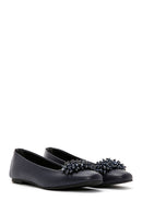 Women's Navy Blue Stone Ballerinas | Derimod