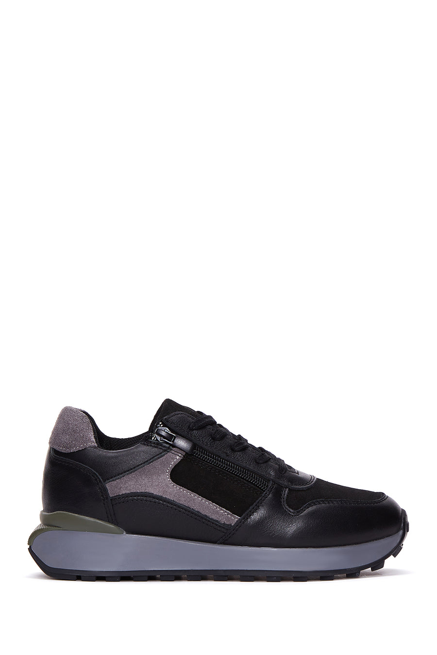 Women's Black Suede Detailed Leather Sneaker 22WFD500214 | Derimod