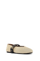 Women's Beige Double Buckled Straw Leather Ballerinas | Derimod