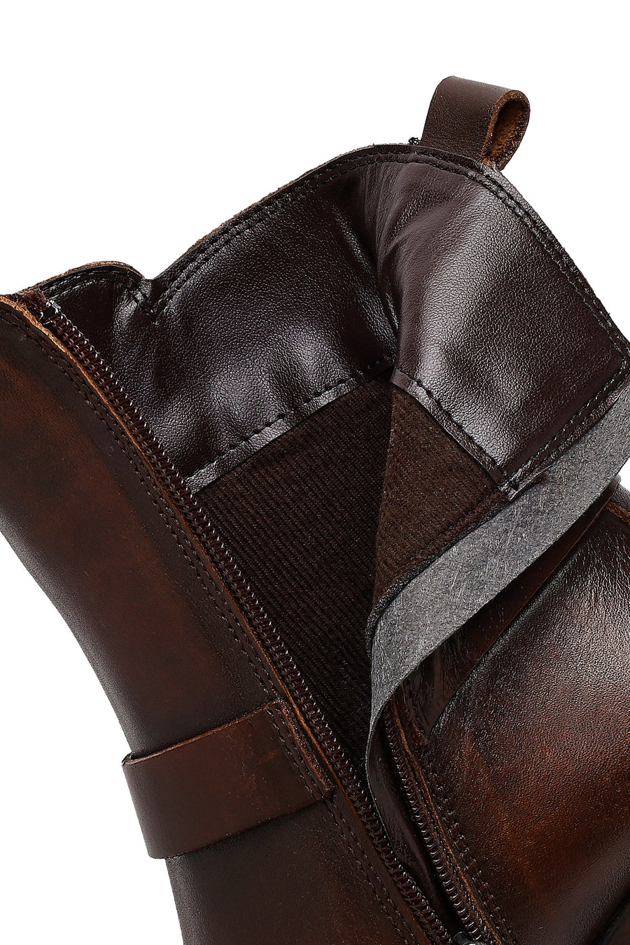 Women's Brown Buckle Chunky Heel Leather Boots