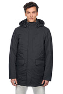 Geox Men's Navy Blue Andalo Long Leather Coat | Derimod