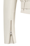 Avanti Woman Beige Off-Shoulder Short Biker Leather Jacket | Derimod