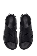 Men's Black Leather Sandals | Derimod