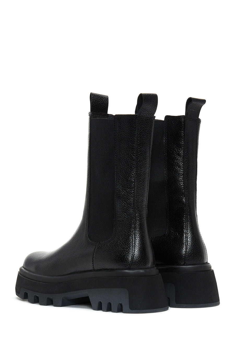 Women's Black Leather Thick Soled Chelsea Boots