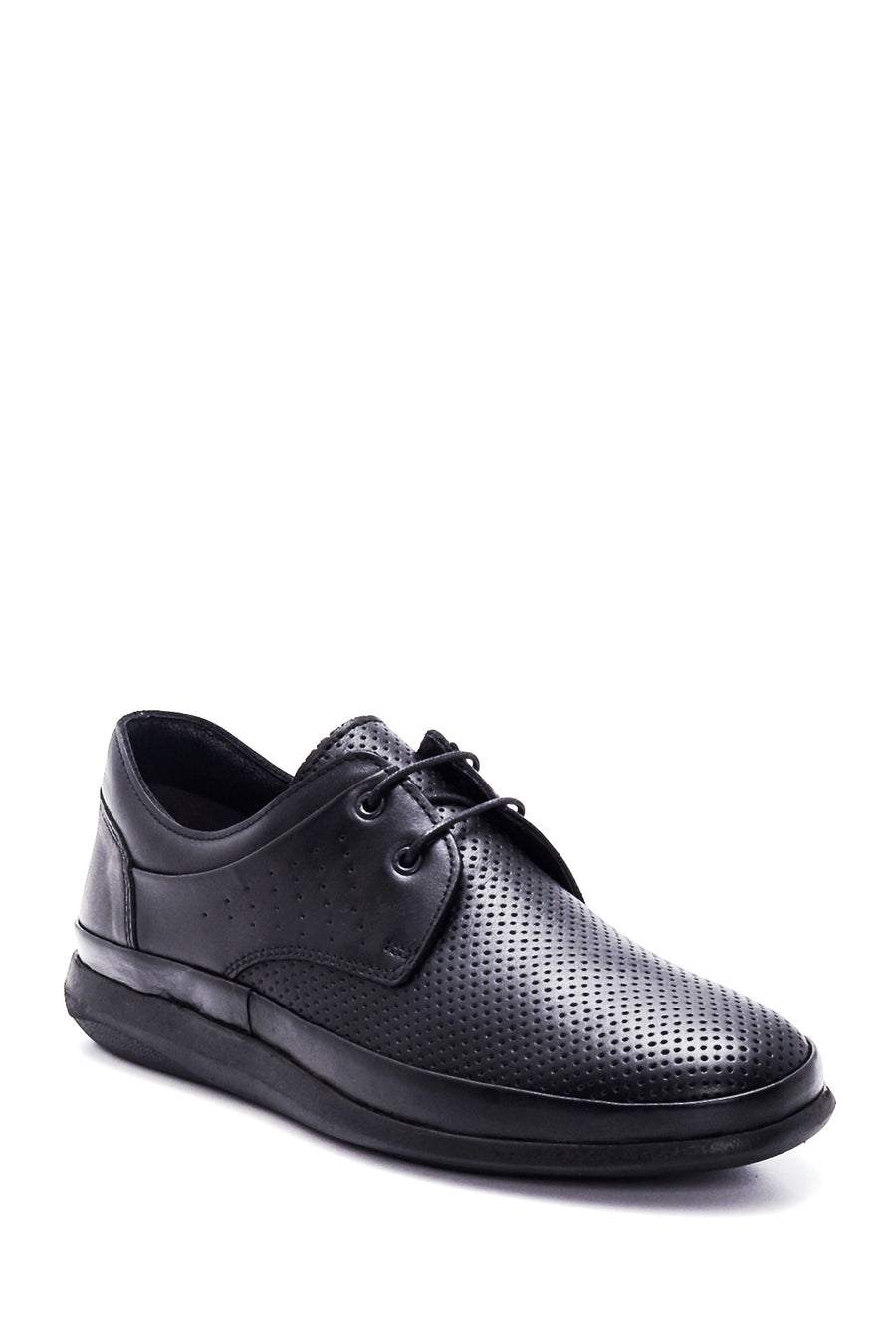 Men's Black Leather Perforated Casual Shoes