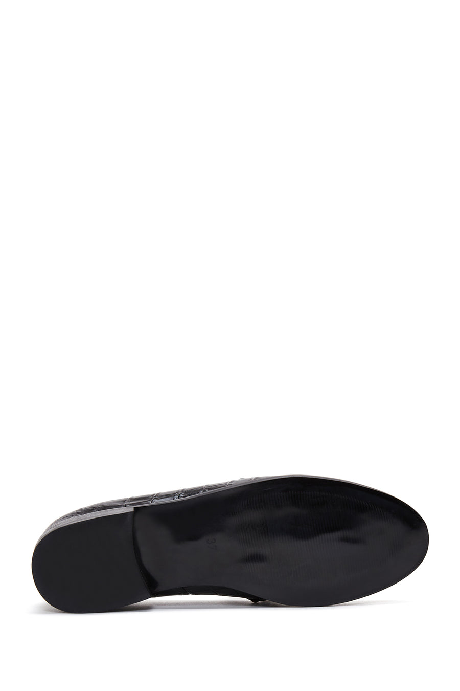 Kadın Siyah Deri Kroko Klasik Loafer