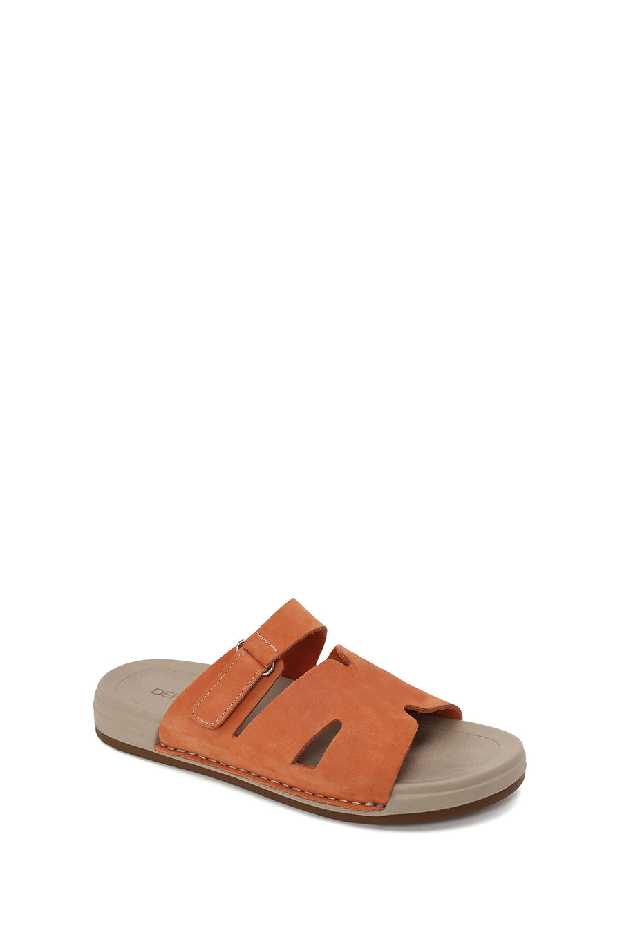 Woman Orange Strapped Nubuck Leather Slipper