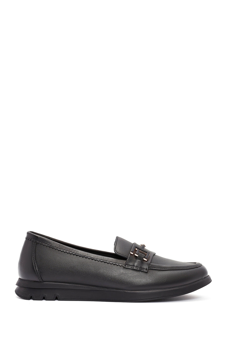 Woman Black Buckle Detail Leather Comfort Loafer AF170002DV | Derimod