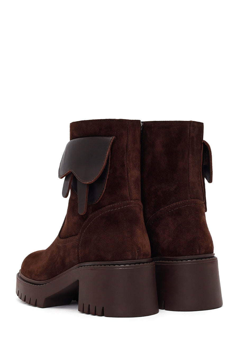 Woman Brown Zip Closure Chunky-Heeled Suede Leather Boots