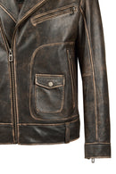 Carter Men's Brown Biker Leather Coat | Derimod